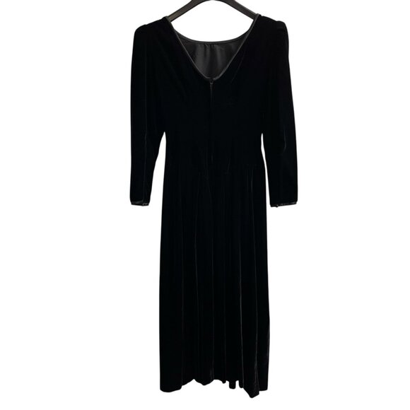 Vintage Maggy London Dress 8 Black Velvet Midi A Line Low Back Witchy Whimsigoth - Picture 3 of 7